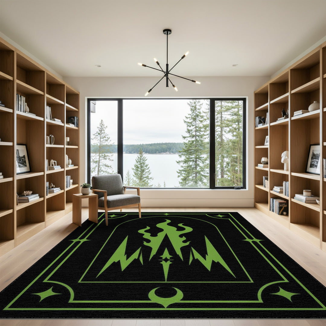 Green Flame Crest Area Rug