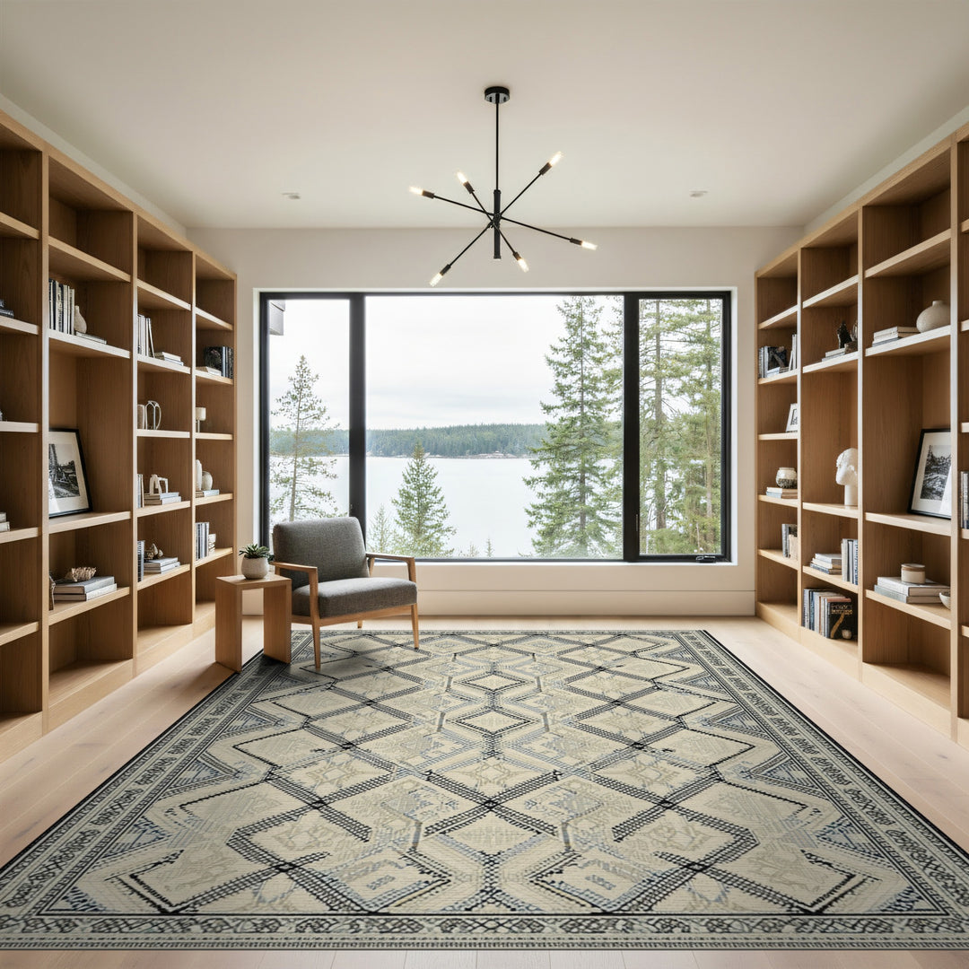 Beige Geometric Diamond Area Rug