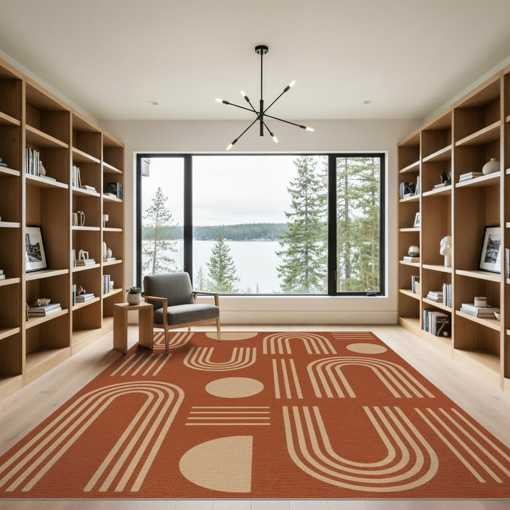 Orange Geometric Arch Orange Area Rug