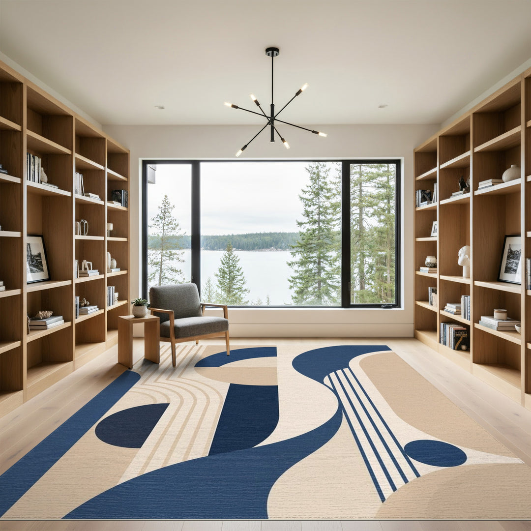 Navy Blue Geometric Area Rug