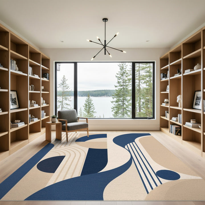 Navy Blue Geometric Area Rug