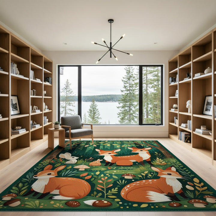 Kids Cartoon Forest Foxes Area Rug