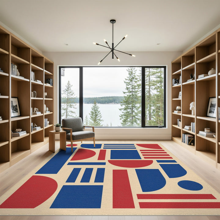 Multi-color and Patterns Bold Geometric Red Blue Area Rug