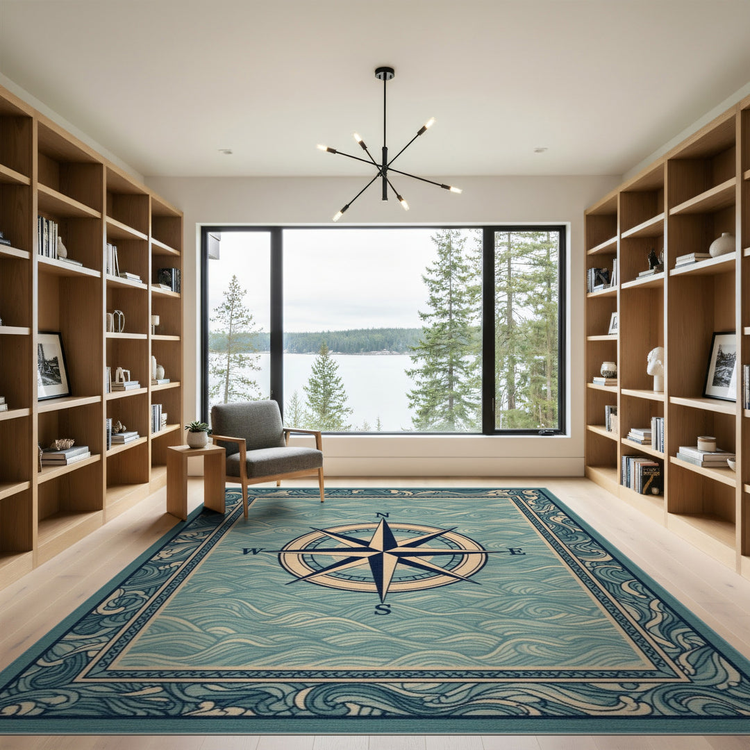 Coastal Compass Blue Area Rug