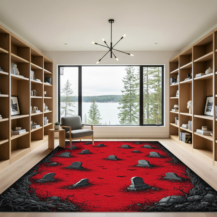 Red Graveyard Washable Area Rug