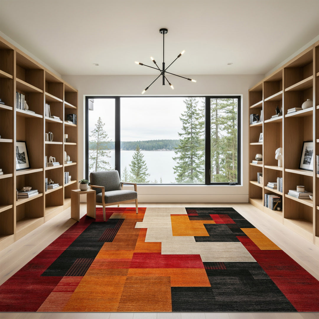 Geometric Modern Multi-color and Patterns Bold Geometric Red Orange Area Rug