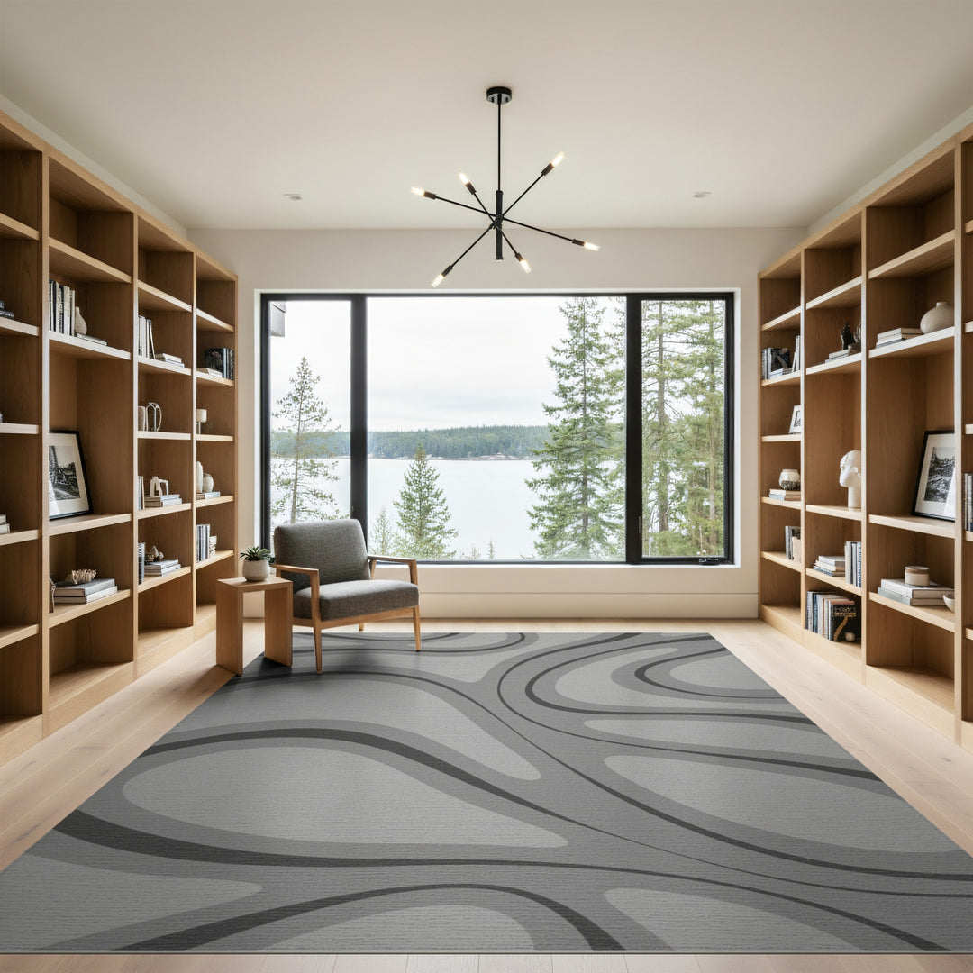 Grey Abstract Wave Area Rug