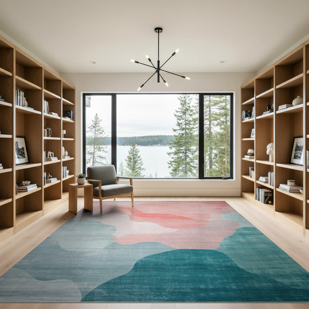 Abstract Teal Coral Wave Area Rug