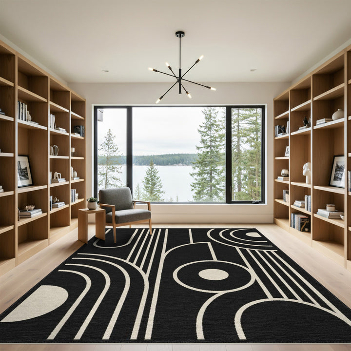 Black White Geometric Modern Area Rug