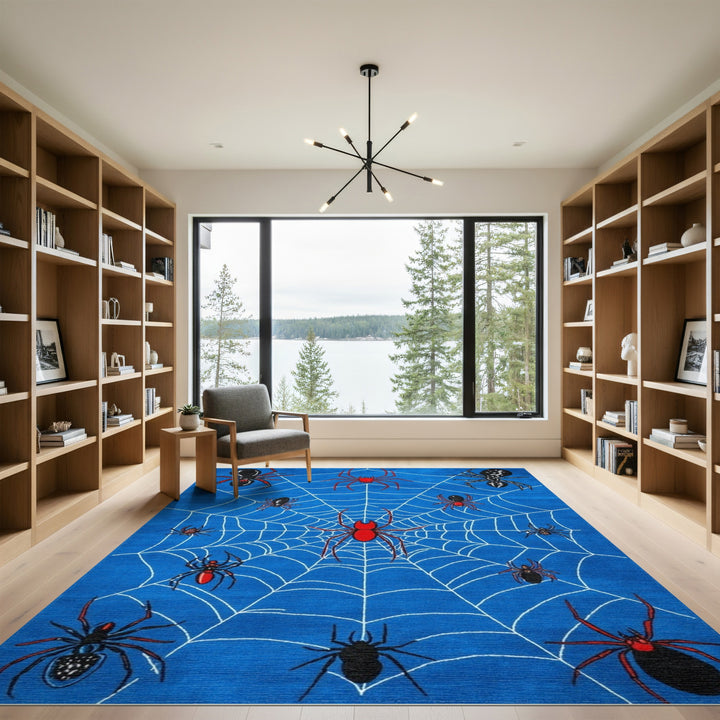 Blue Spider Web Kids Area Rug