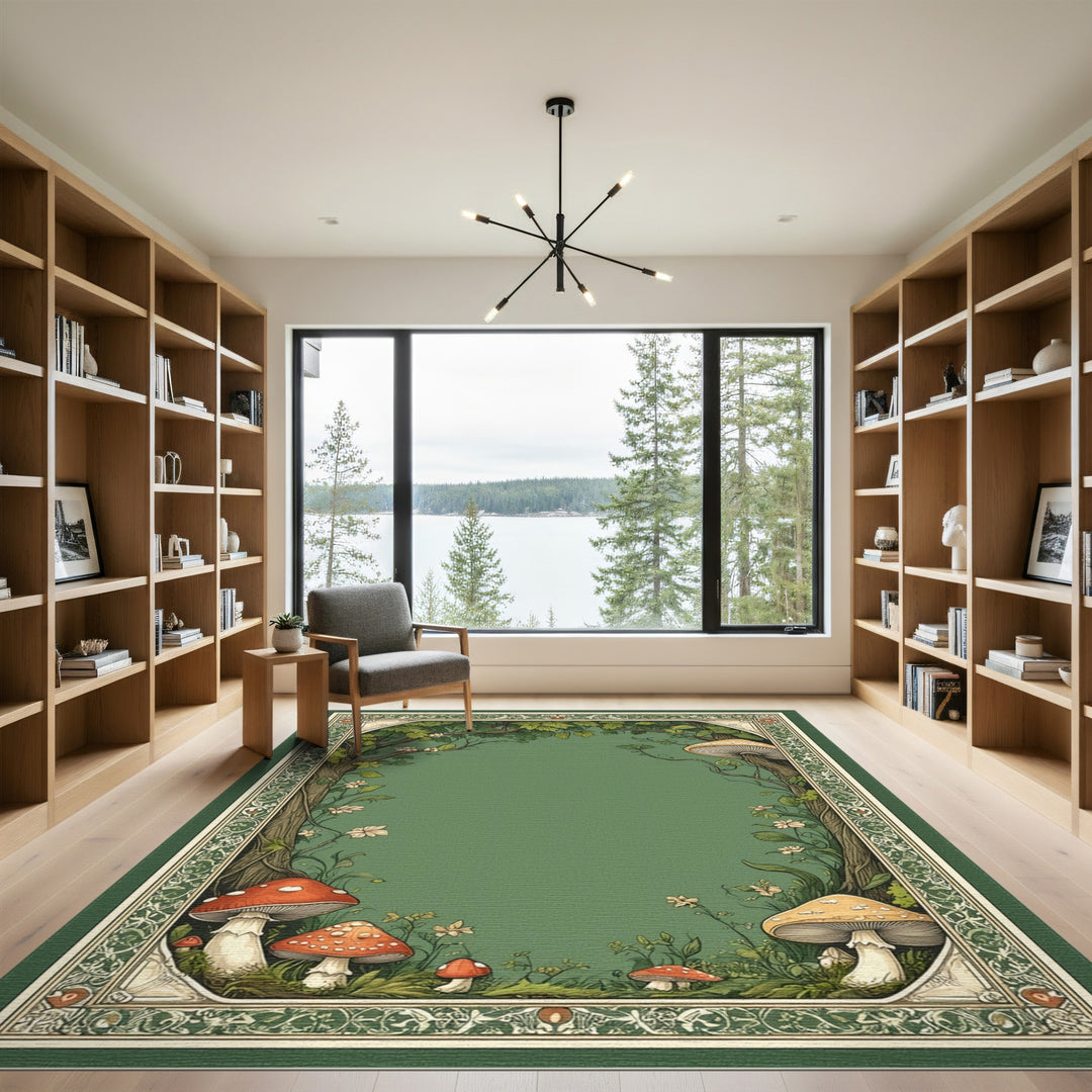Enchanted Forest Mushroom Green Area Rug