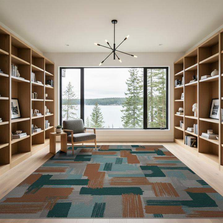 Abstract Geometric Teal Orange Area Rug