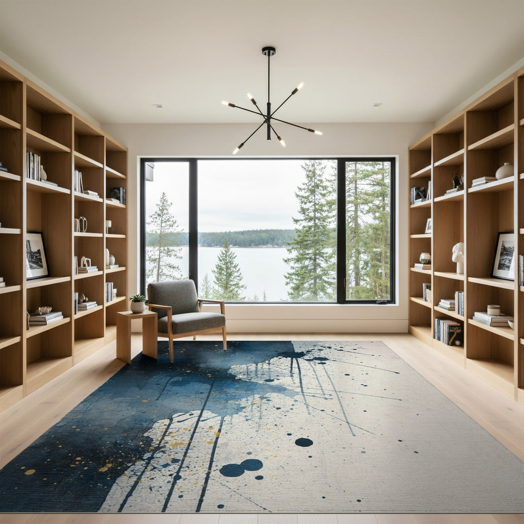 Blue Abstract Splatter Area Rug