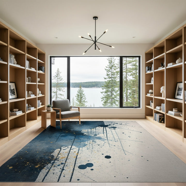 Blue Abstract Splatter Area Rug