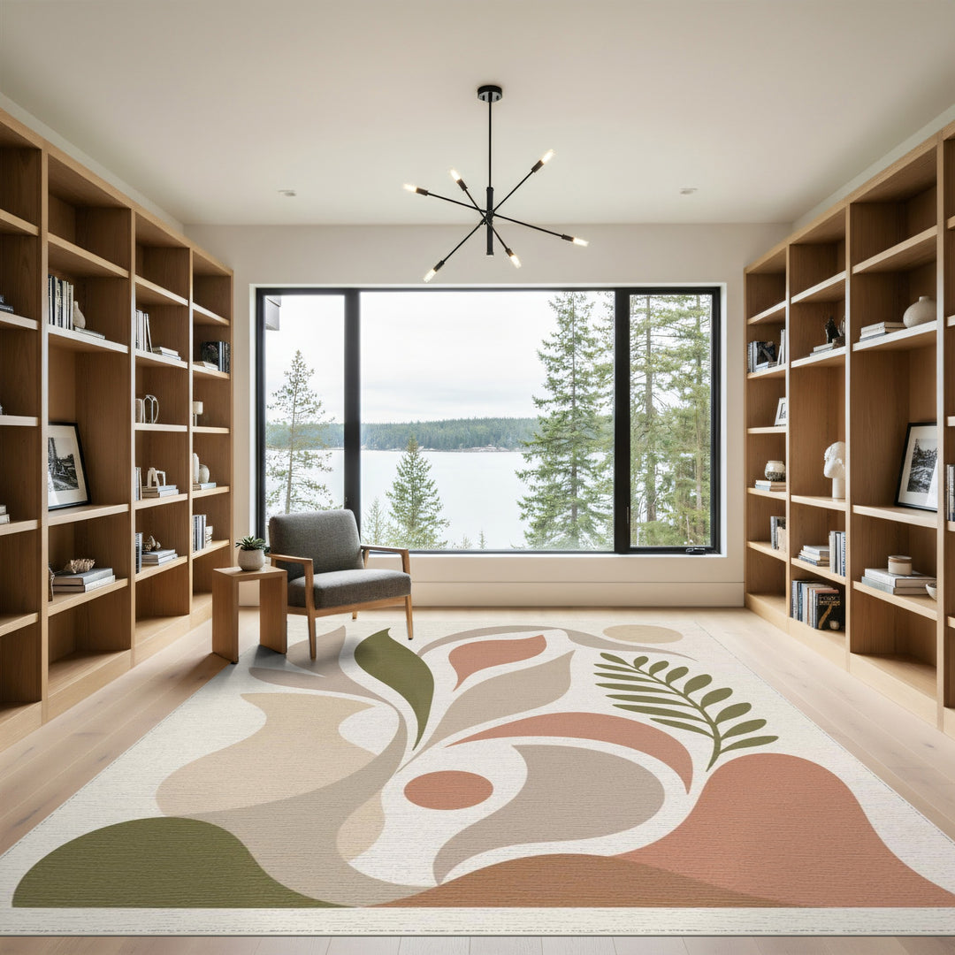 Beige Abstract Botanical Area Rug