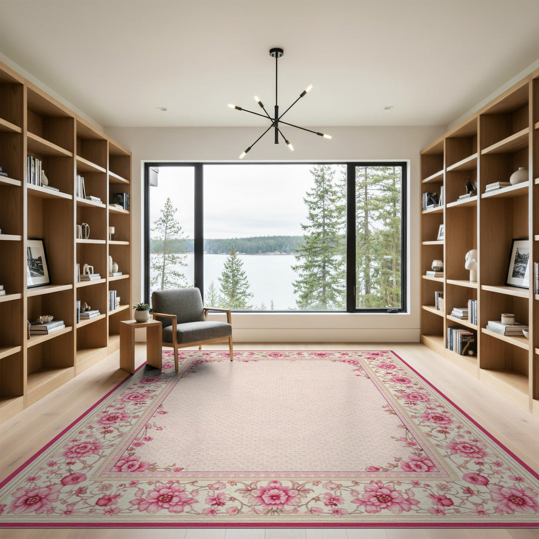 Pink Rose Floral Vintage Area Rug