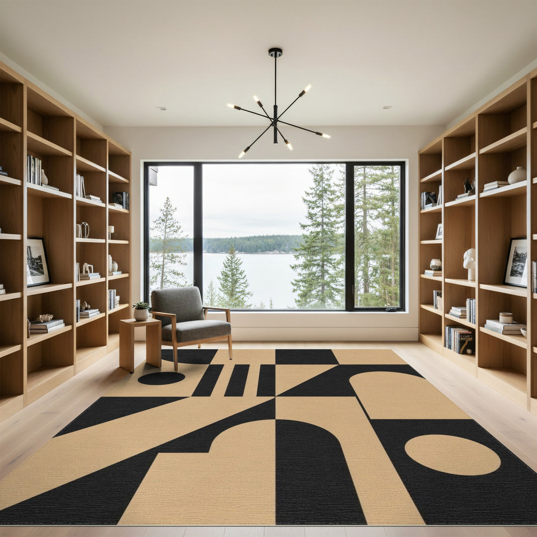 Geometric Black Beige Modern Area Rug