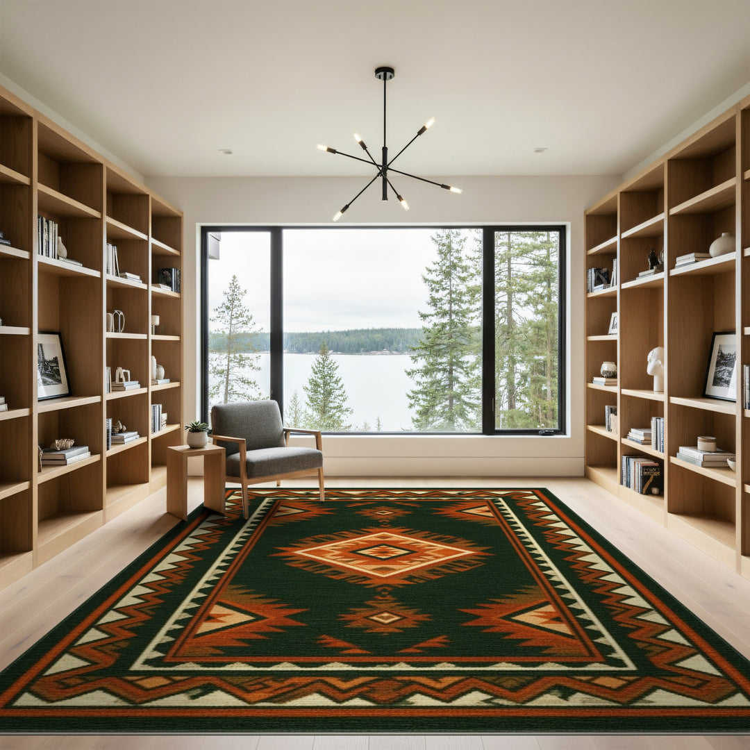 Forest Green Southwestern Geometric Area Rug
