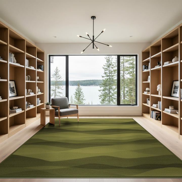 Green Layered Waves Abstract Area Rug