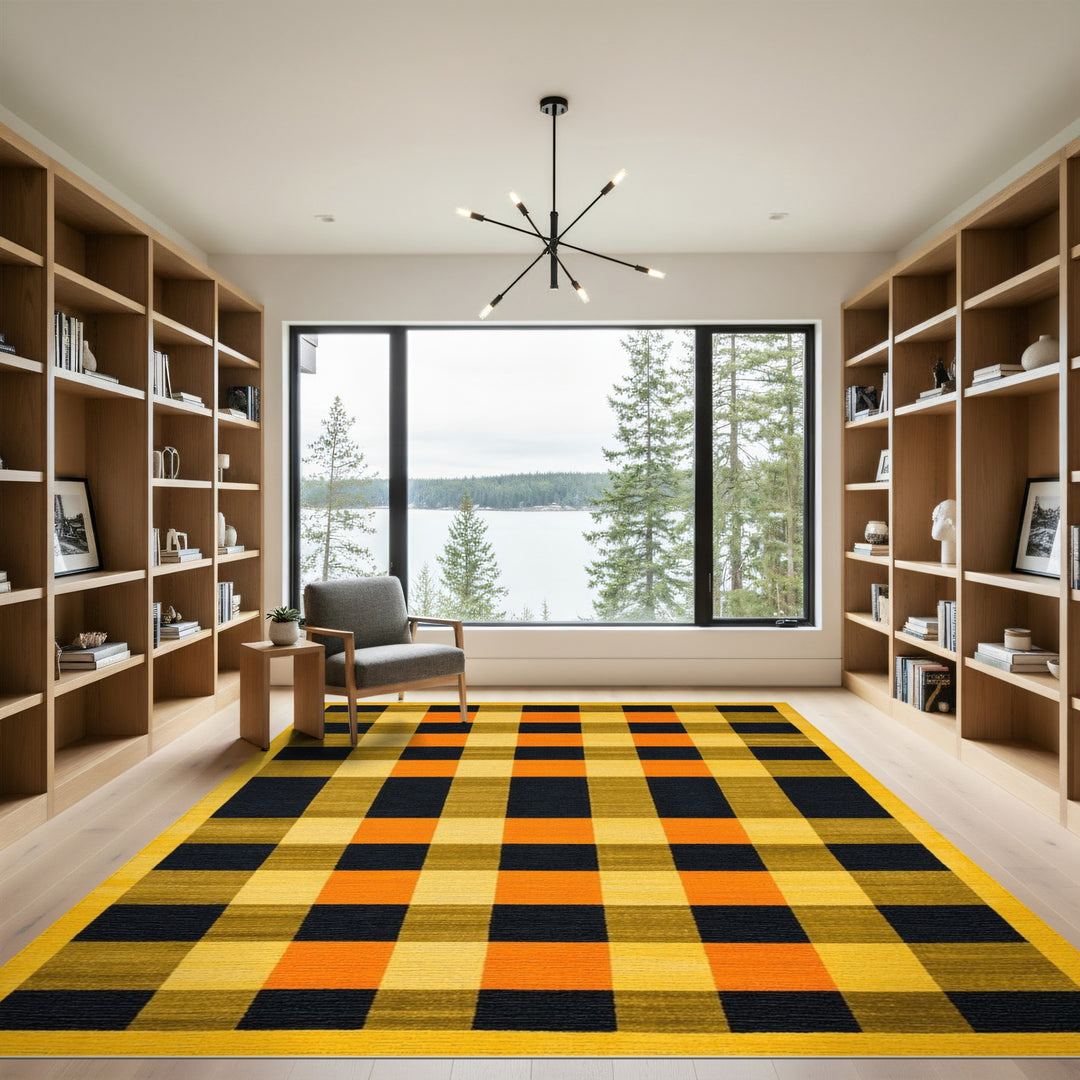 Yellow Checkered Geometric Area Rug