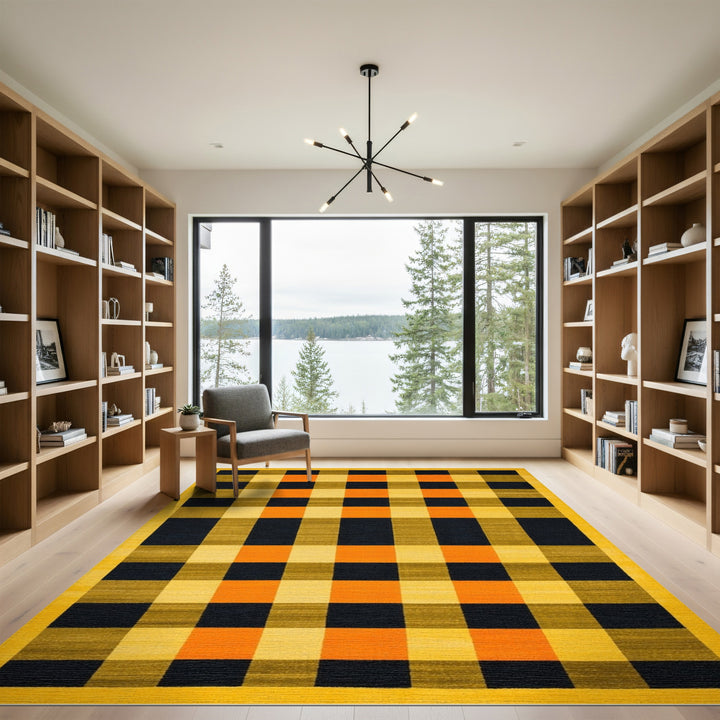 Yellow Checkered Geometric Area Rug