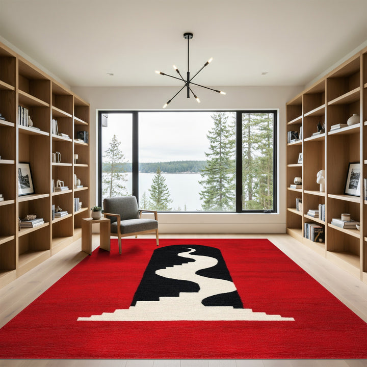 Red Abstract Arch Wave Area Rug