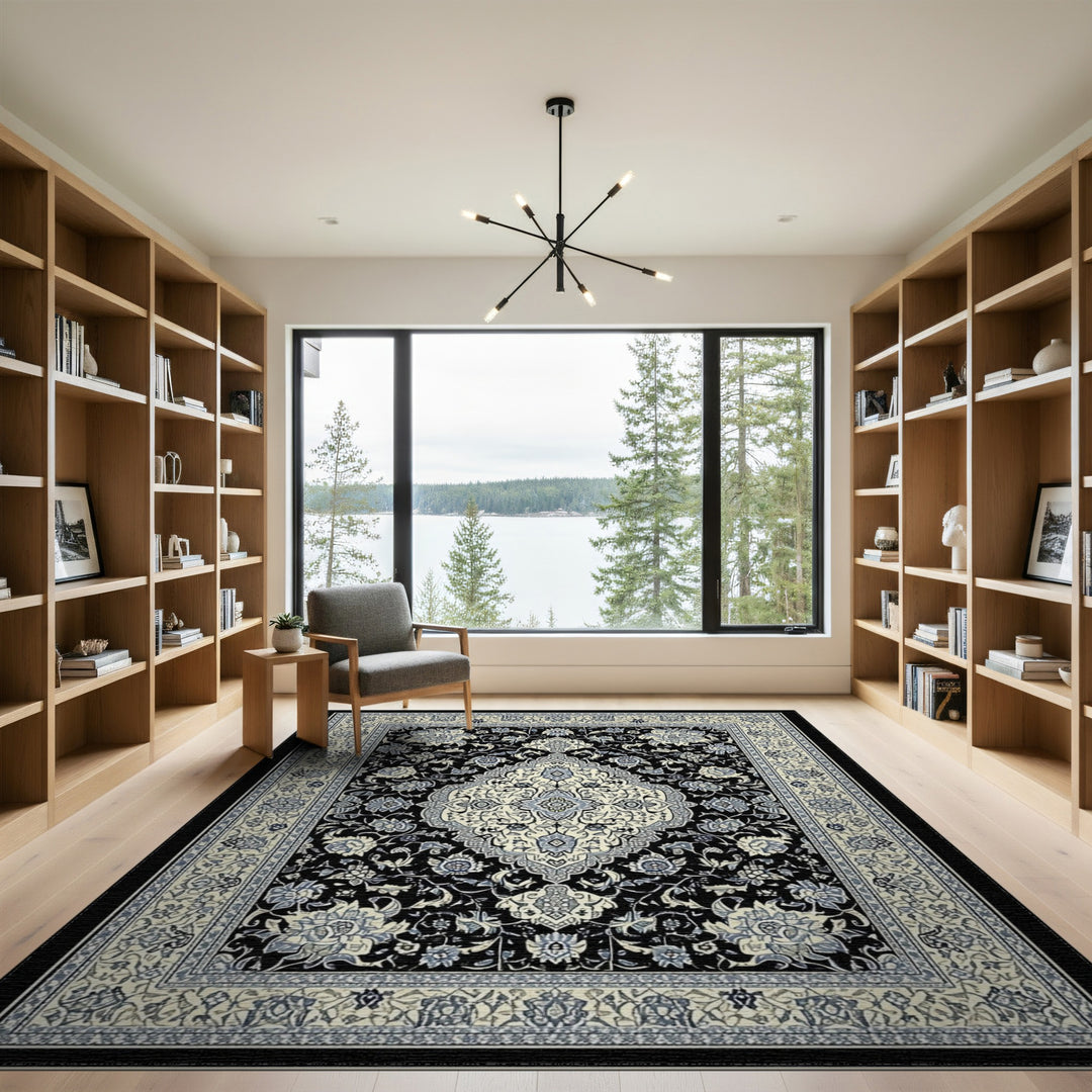 Black Ivory Persian Floral Area Rug