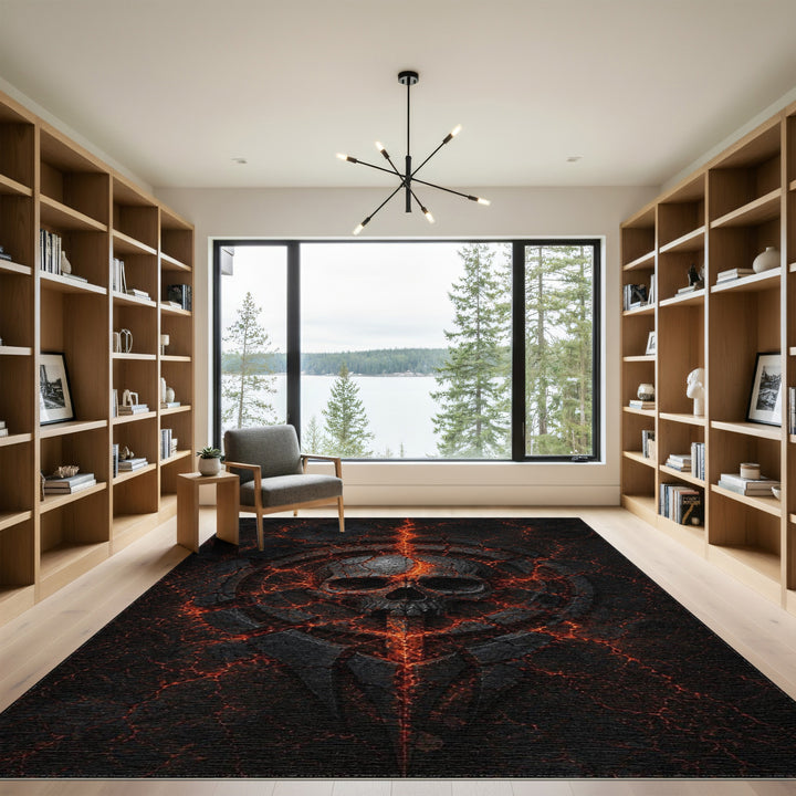 Dark Skull Dagger Lava Cracked Area Rug