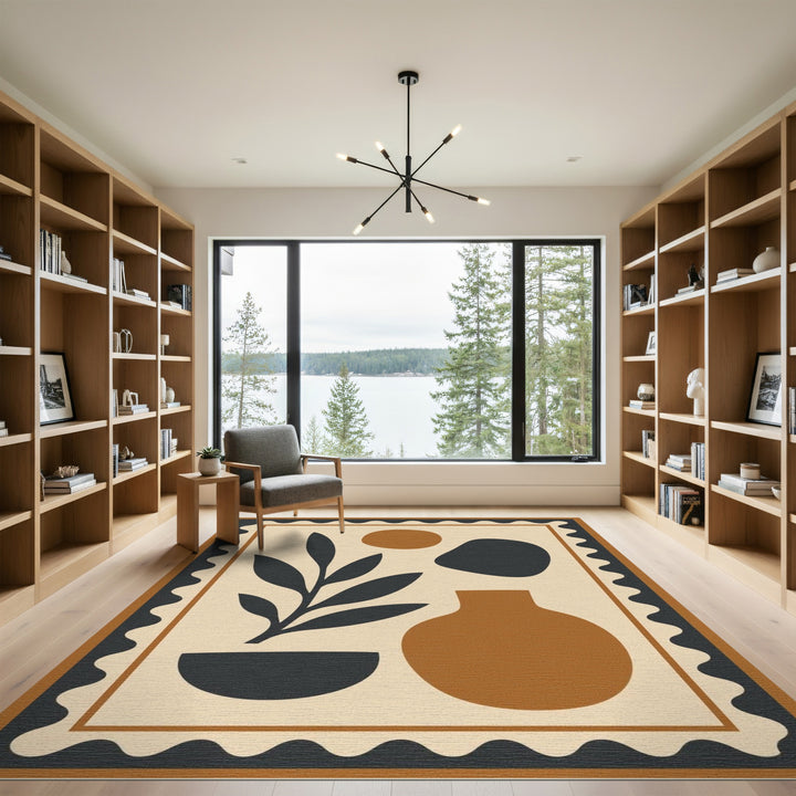 Abstract Brown Vase Plant Area Rug