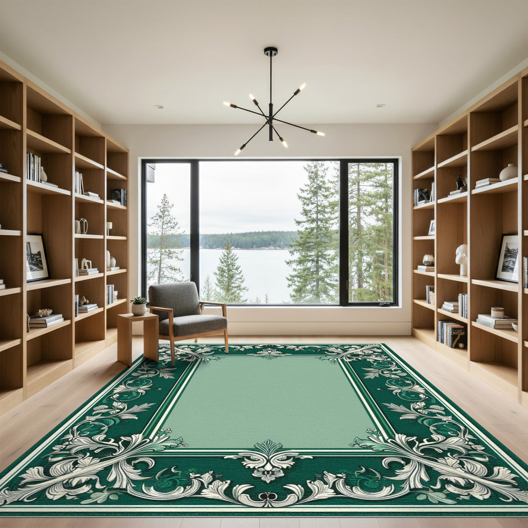 Green Ornate Floral Vintage Area Rug