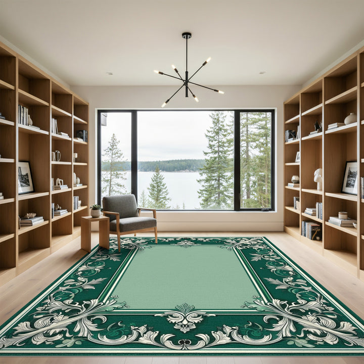 Green Ornate Floral Vintage Area Rug