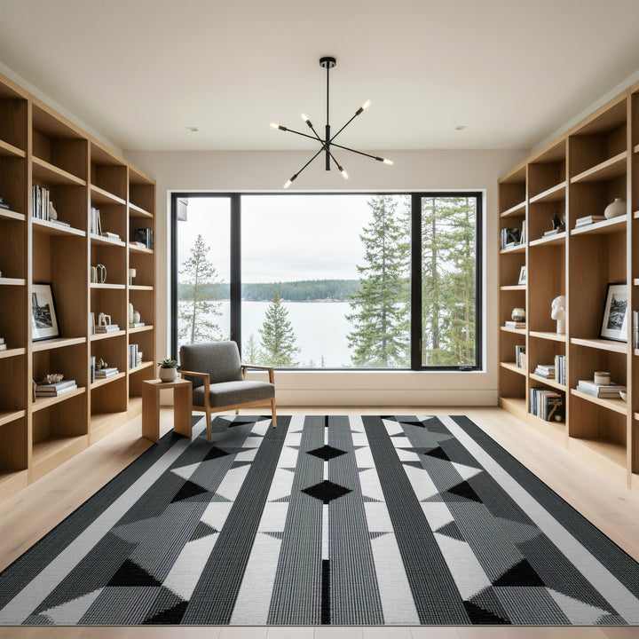 Black White Geometric Striped Area Rug