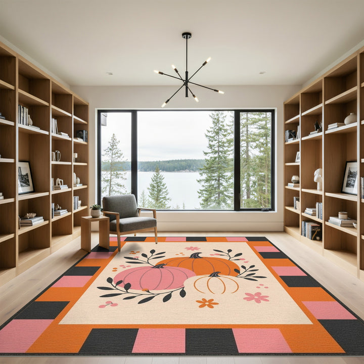 Pumpkin Trio Multi-Color Checkered Area Rug