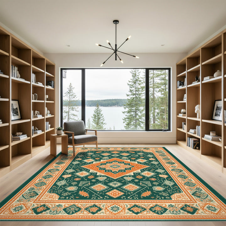 Green Geometric Heritage Area Rug