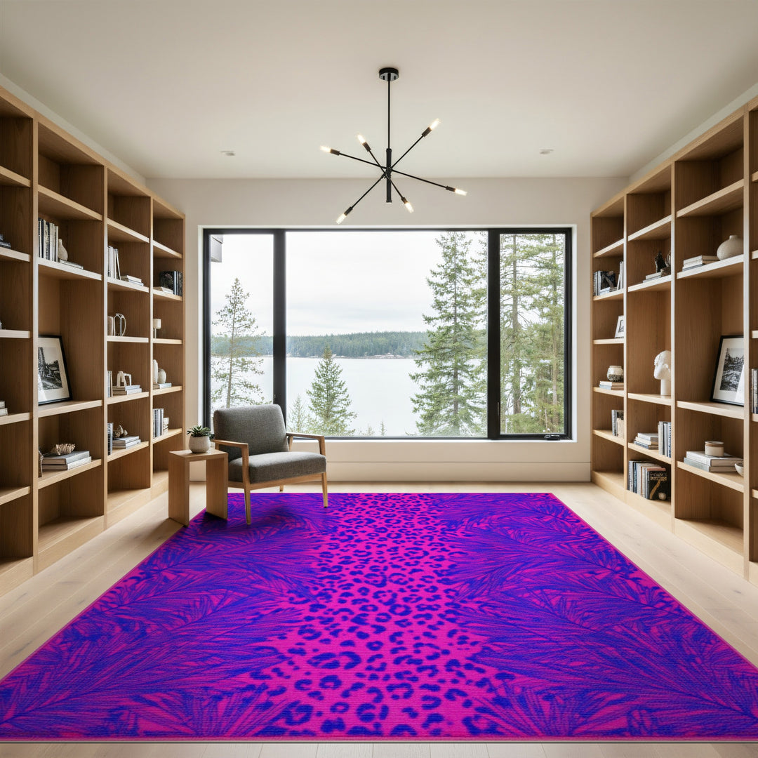 Pink Leopard Palm Washable Area Rug