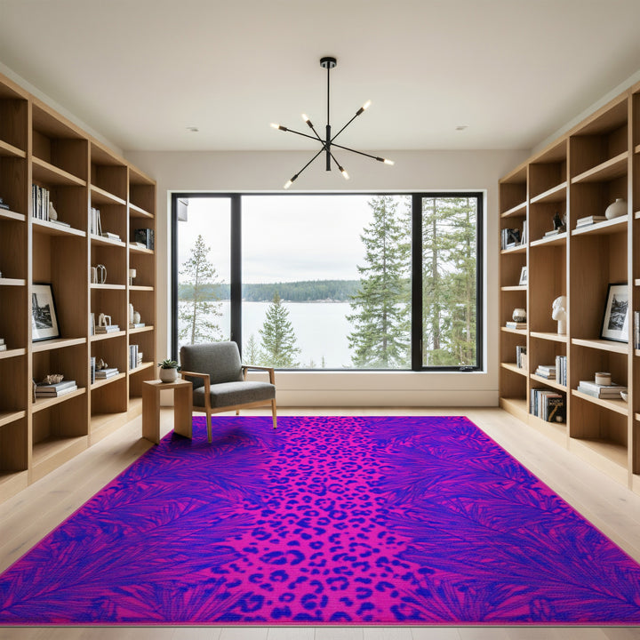 Pink Leopard Palm Washable Area Rug