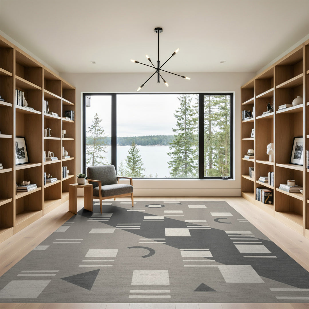 Grey Geometric Modern Area Rug