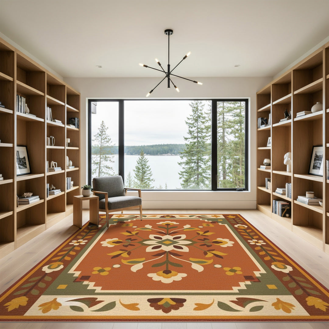 Terracotta Floral Medallion Area Rug
