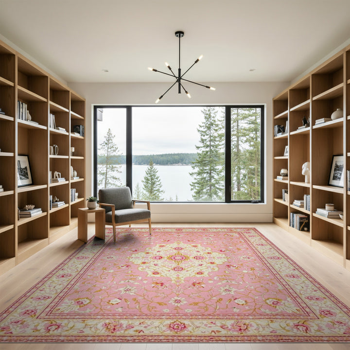Pink Floral Medallion Area Rug
