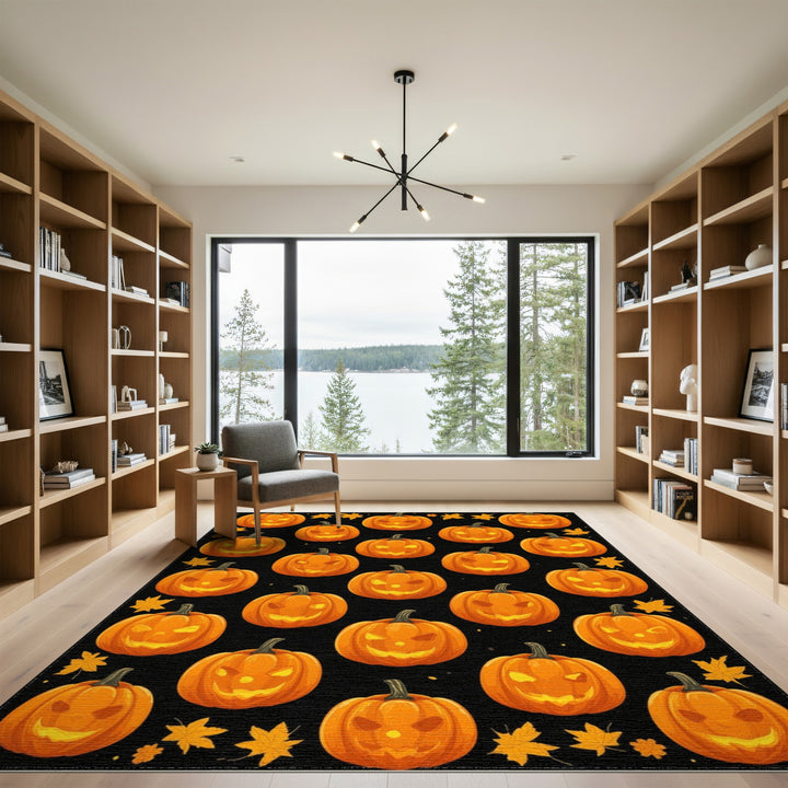 Glowing Jack-o'-Lantern Pumpkin Washable Area Rug