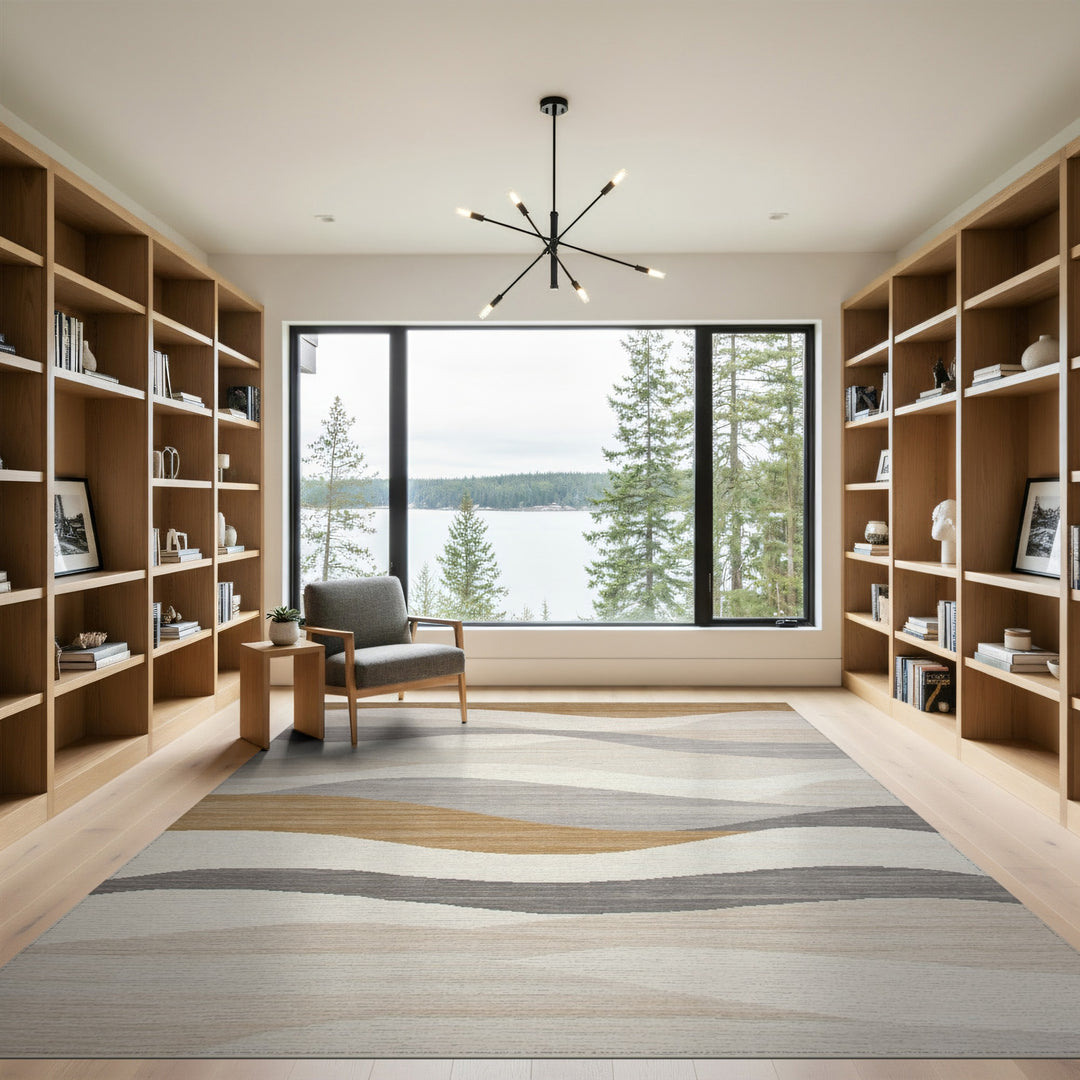 Wave Abstract Wave Beige Neutral Area Rug