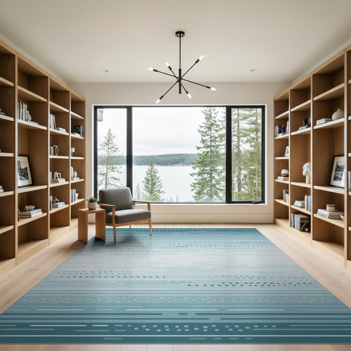 Teal Geometric Horizon Washable Area Rug