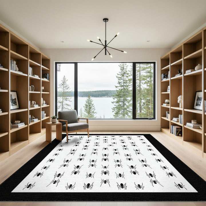 Black Spider Silhouette Washable Area Rug