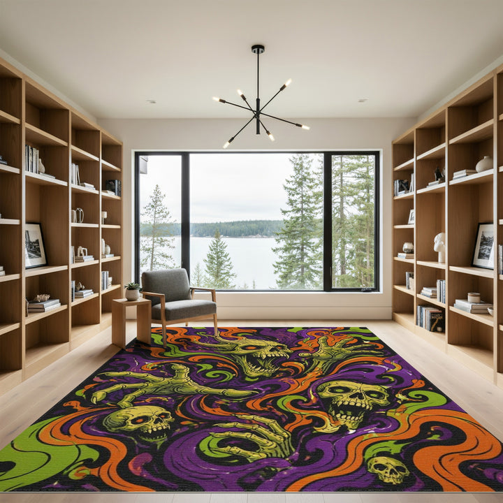 Multi-color and Patterns Psychedelic Skull Swirl Area Rug