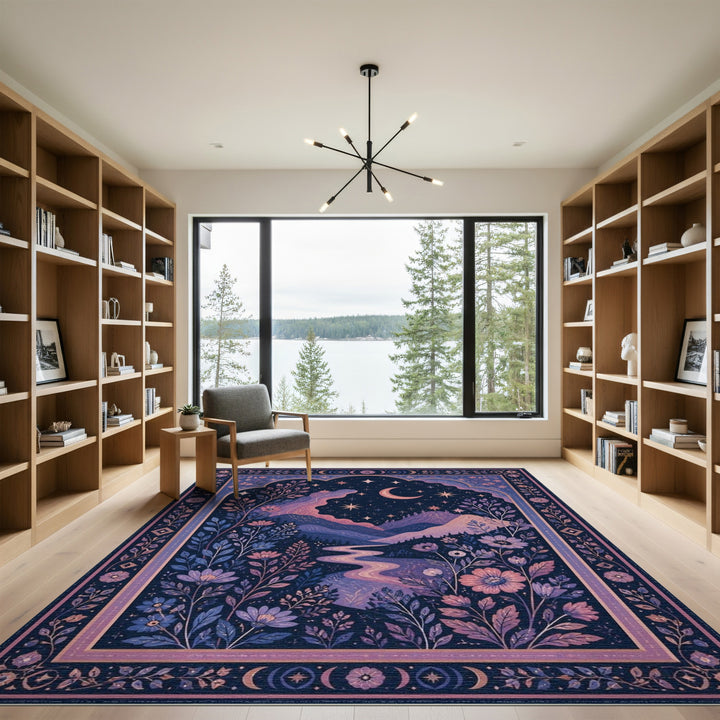 Starry Night Mountain Purple Area Rug