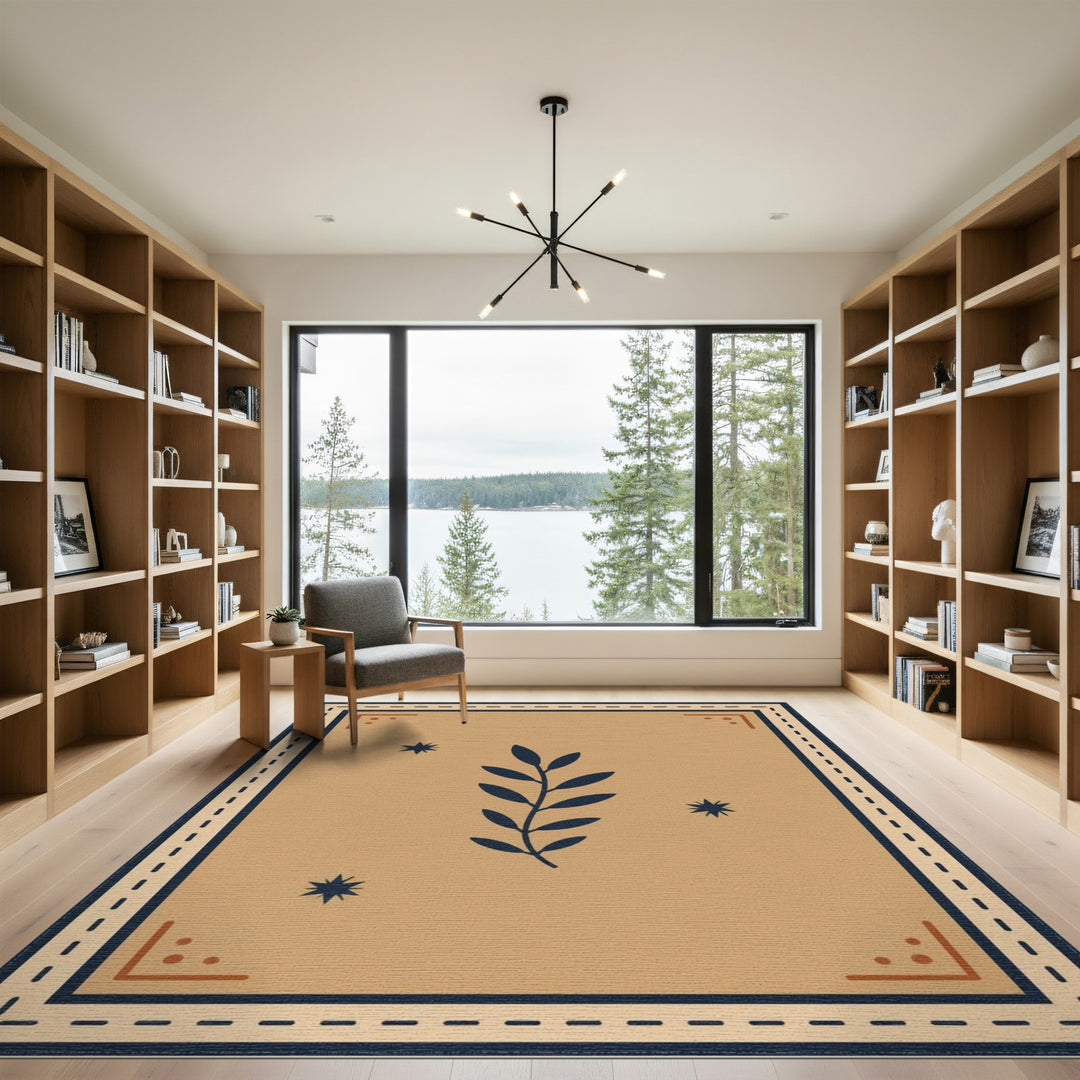 Beige and Neutral Beige Boho Chic Leaf Area Rug
