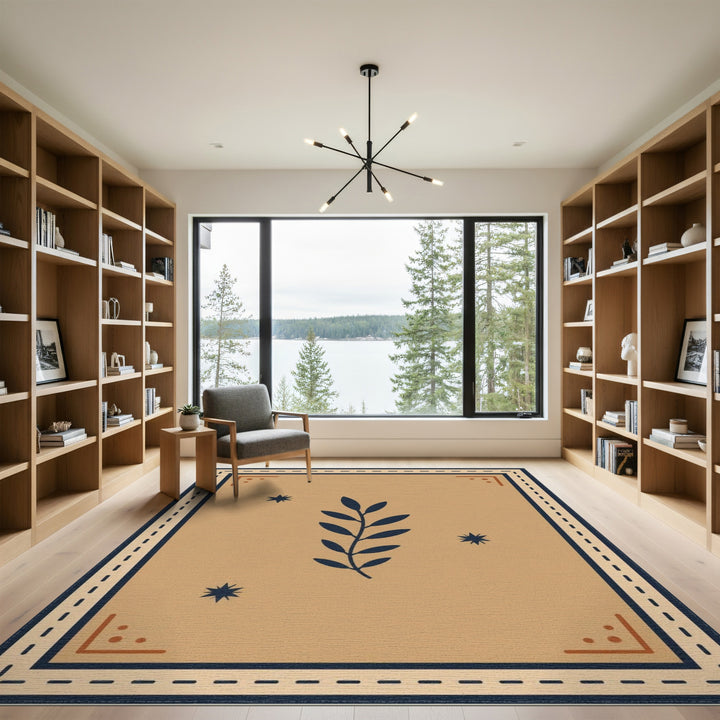 Beige and Neutral Beige Boho Chic Leaf Area Rug