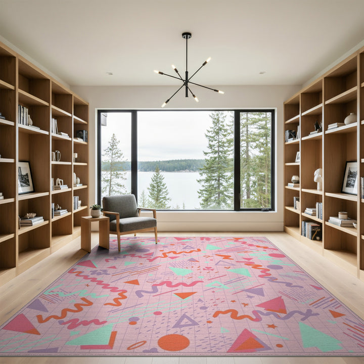 Pink Geometric Kids Area Rug