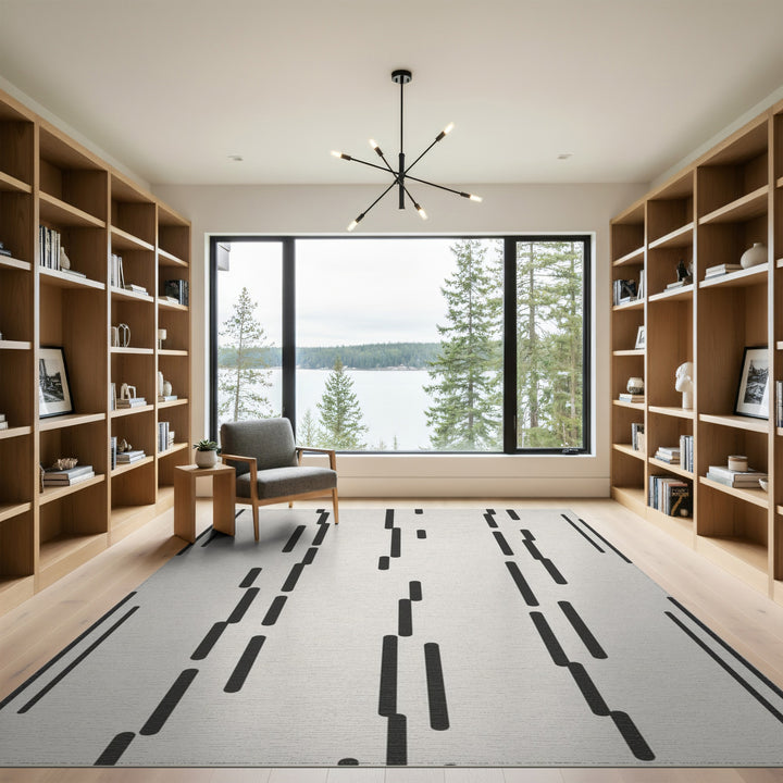 Black Vertical Line Geometric Area Rug