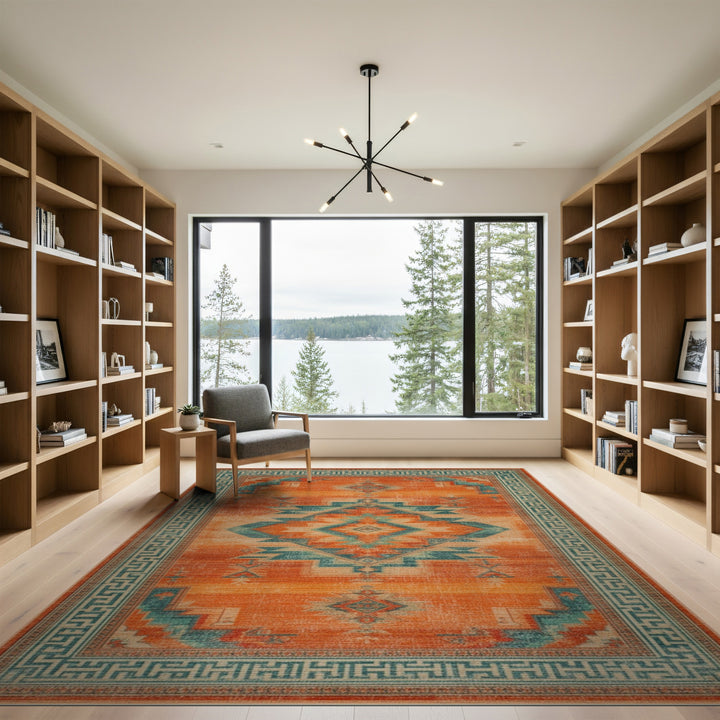 Orange ODIKA Orange Southwestern Geometric Area Rug